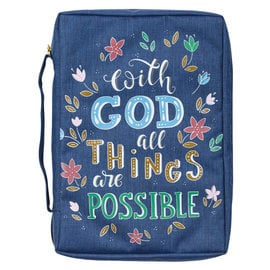 Bible Cover - With God All Things Are Possible, Navy Floral