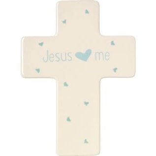 Cross - Jesus Loves Me, Ivory w/ Blue Hearts