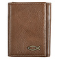 Men's Leather Wallet - Ichthus Fish, Brown Genuine Leather, Trifold
