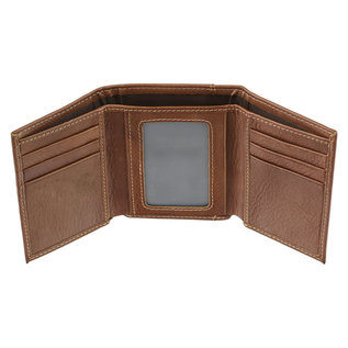 Men's Leather Wallet - Ichthus Fish, Brown Genuine Leather, Trifold