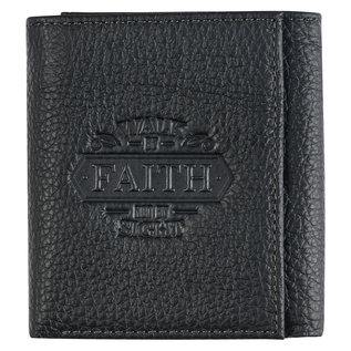 Men's Leather Wallet - Walk by Faith, Black Trifold