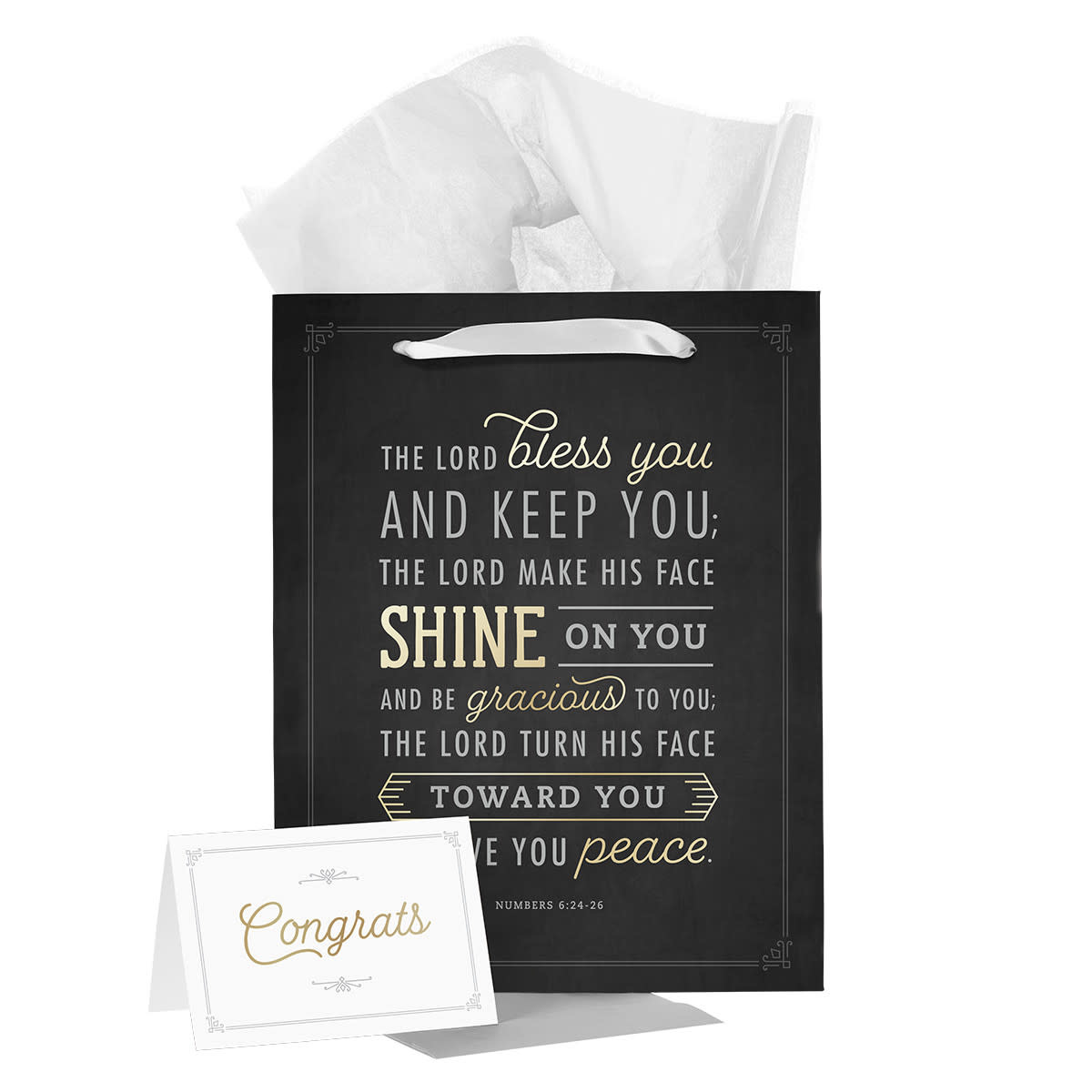 Gift Bag - Bless You and Keep You, Black/Gold, Large w/Card