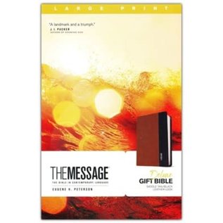 The Message Large Print Deluxe Gift Bible, Saddle Tan/Black LeatherLook