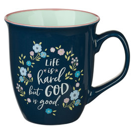 Mug - God is Good, Navy Floral