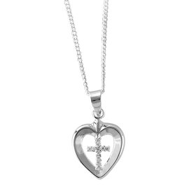 Necklace - Mother, Heart/Cross, 18" Silver-Plated