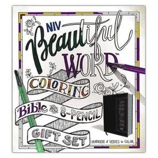 NIV Beautiful Word Coloring Bible and 8-Pencil Gift Set, Brown Leathersoft