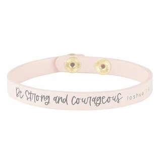 Bracelet - Be Strong & Courageous, Pink Leather with Snaps