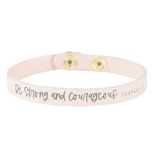 Bracelet - Be Strong & Courageous, Pink Leather with Snaps