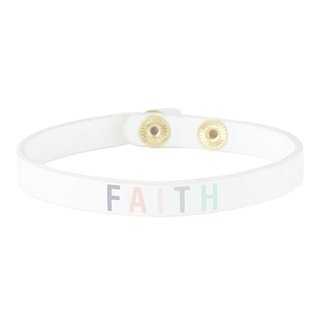 Bracelet - Faith, White Leather with Snaps