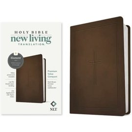 NLT Premium Value Compact Bible, Dark Brown Framed Cross LeatherLike (Filament)