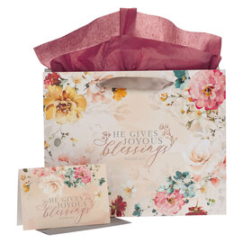 Gift Bag - Joyous Blessings, Floral Peach, Large w/ Card