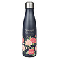 Stainless Steel Water Bottle - Strength and Dignity, Blue Floral