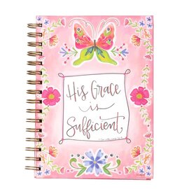 Journal - His Grace is Sufficient, Pink w/Butterfly, Wirebound