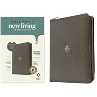 NLT Giant Print Compact Bible, Woven Cross Gray LeatherLike w/Zipper, Indexed (Filament)