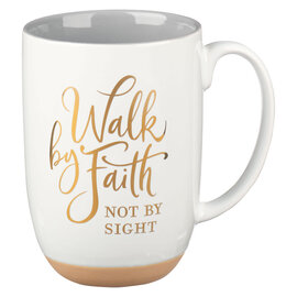 Mug - Walk by Faith, White w/Clay Base