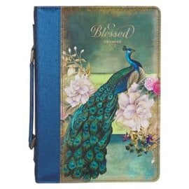 Bible Cover - Blessed, Blue Peacock