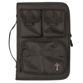 Bible Cover - Silver Cross w/Pockets, Black Large