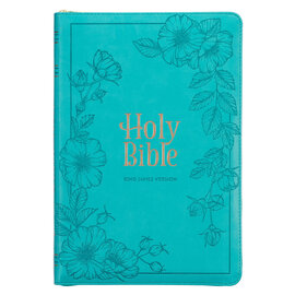 KJV Large Print Thinline Bible, Vibrant Teal Faux Leather, Indexed w/Zipper