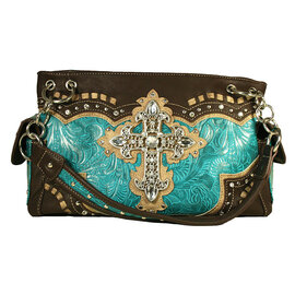 Purse - Cross, Turquoise/Brown (Conceal Carry)