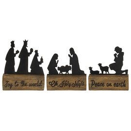 Nativity - Silhouettes on Wood Blocks, 3 Piece