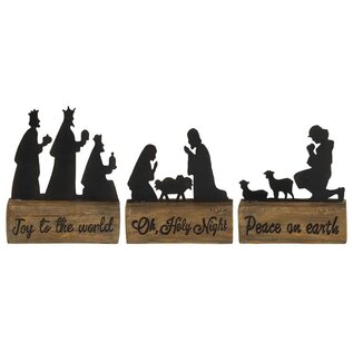 Nativity - Silhouettes on Wood Blocks, 3 Piece