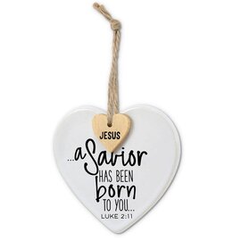 Ornament - A Savior has been Born, Heart w/Tag