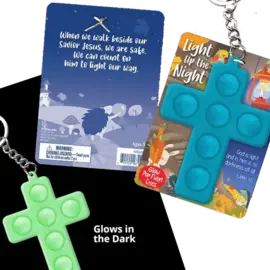 Keychain - Pop Fidget Cross, Blue Glow in the Dark