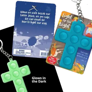 Keychain - Pop Fidget Cross, Blue Glow in the Dark