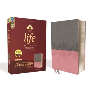 NIV Large Print Life Application Study Bible, Gray/Pink Leathersoft