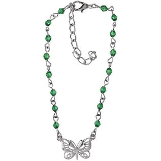 Bracelet - Mom, Green Beads w/Butterfly