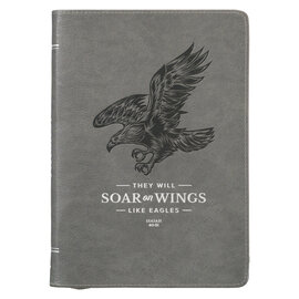 Journal - Wings Like Eagles, Gray Faux Leather, Zippered