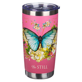 Stainless Steel Tumbler - Be Still, Pink Butterfly