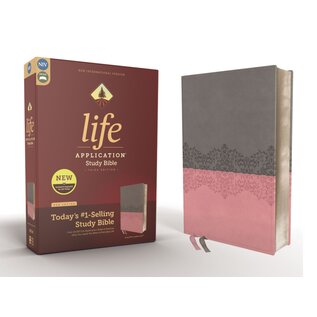 NIV Life Application Study Bible, Gray/Pink Leathersoft, Red Letter