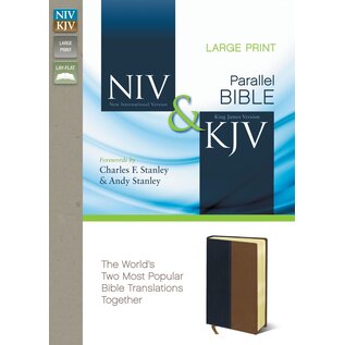 NIV/KJV Large Print Parallel Bible, Navy/Tan Leathersoft