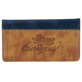 Checkbook Cover - Strong and Courageous, Butterscotch and Navy Faux Leather
