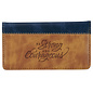 Checkbook Cover - Strong and Courageous, Butterscotch and Navy Faux Leather