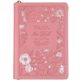 Journal - Trust with all your Heart, Pink Faux Leather Zippered