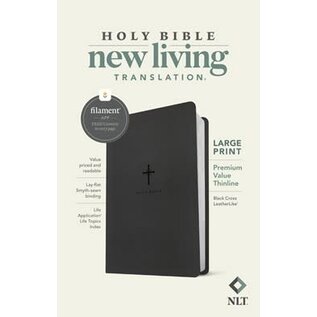 NLT Large Print Premium Value Thinline Bible, Black Cross LeatherLike (Filament)