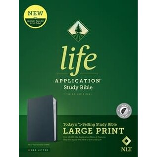 NLT Large Print Life Application Study Bible, Navy Blue Genuine Leather, Indexed