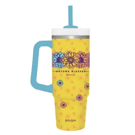 Stainless Steel Mug w/Straw - Beyond Blessed, Yellow (30 oz)