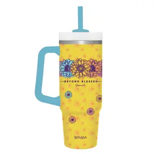 Stainless Steel Mug w/Straw - Beyond Blessed, Yellow (30 oz)
