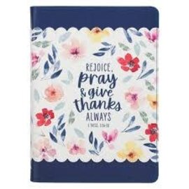 Journal - Give Thanks, Blue Floral FauxLeather