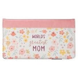 Checkbook Cover - World's Greatest Mom, Peach Floral