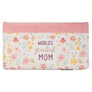 Checkbook Cover - World's Greatest Mom, Peach Floral