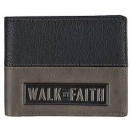 Men's Leather Wallet - Walk by Faith, Black/Gray