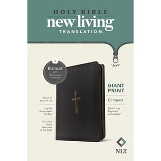 NLT Giant Print Compact Bible w/Zipper, Black Cross LeatherLike (Filament)