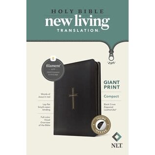 NLT Giant Print Compact Bible w/Zipper, Black Cross LeatherLike, Indexed (Filament)