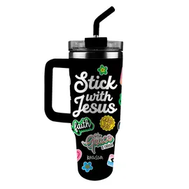Stainless Steel Mug w/Straw - Stick with Jesus