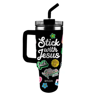 Stainless Steel Mug w/Straw - Stick with Jesus