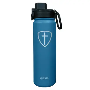 Stainless Steel Water Bottle - Cross Shield, Blue (24 oz)